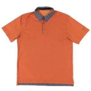Nike Golf Polo Shirt Mens M Orange Dri-FIT Chambray Collar 685729-843